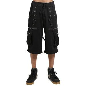 Men's Black Gothic Punk Shorts Straps Fleece Trip Shorts